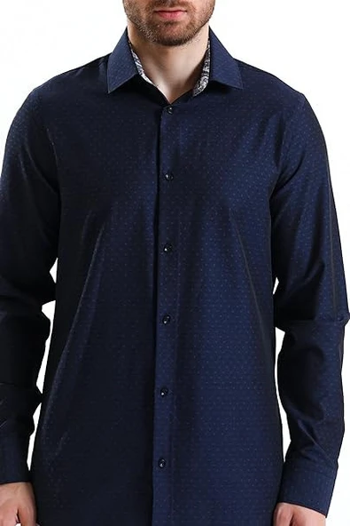 Koch London Yaka Astarlı Lacivert Erkek Gömlek - Şık ve Modern Tasarım - Broadgreen - Resim 2