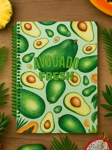Avokado Fresh Temalı Spiral Çizgili Defter – 80 Yaprak / 160 Sayfa – 18x24 cm - Resim 2