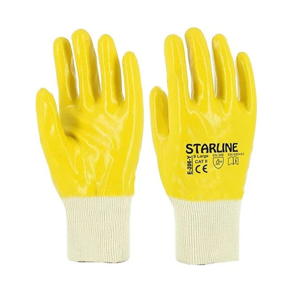 Starline E-206-Y Koruyucu Sarı Nitril Eldiven Tam Kaplı No:9 - 1