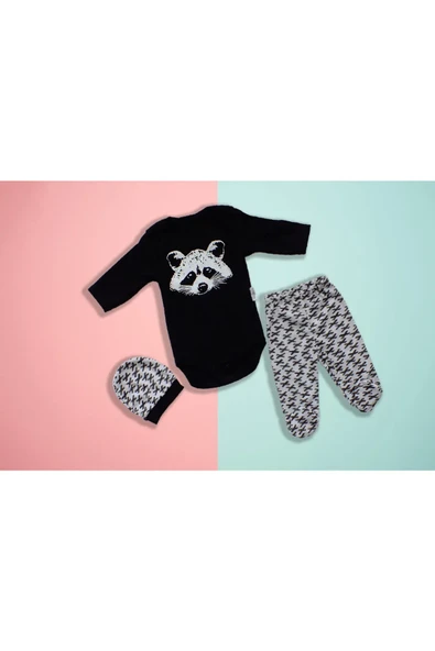 Rakun Baskılı Badili 3'lü Zıbın Takımı