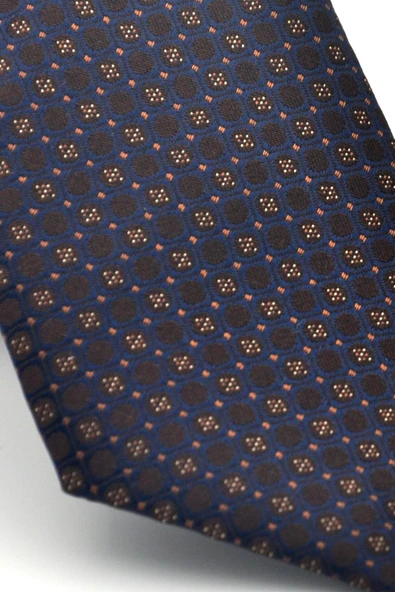 Bej Karışık Desenli Kahverengi Dokuma Kumaş Mendilli Slim Fit Kravat // SDK-2502-5 - Resim 3