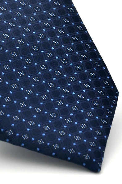 Mavi Karışık Desenli Lacivert Dokuma Kumaş Mendilli Slim Fit Kravat // SDK-2502-2 - Resim 3