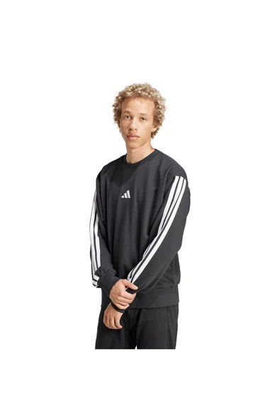 adidas Erkek  Siyah  Sweatshirt M 3S FT SWT JE6372 - Resim 2