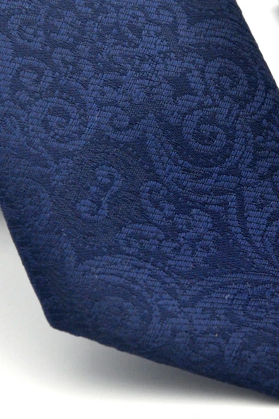 Şal Desenli Lacivert Dokuma Kumaş Mendilli Slim Fit Kravat // SDK-2506-2 - Resim 3