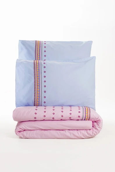 Nakışlı Ranforce Çift Kişilik Nevresim Takımı Tatum Mavi - Resim 3