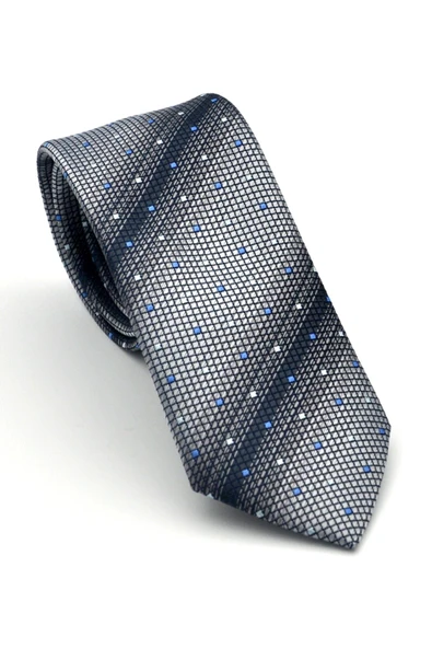 Füme Verev Desenli Gri Dokuma Kumaş Mendilli Slim Fit Kravat // SDK-2505-4 ürün görseli