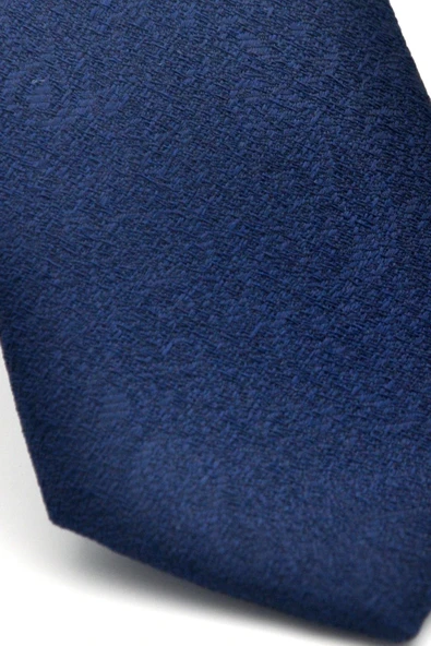 Şal Desenli Lacivert Dokuma Kumaş Mendilli Slim Fit Kravat // SDK-2508-2 - Resim 3