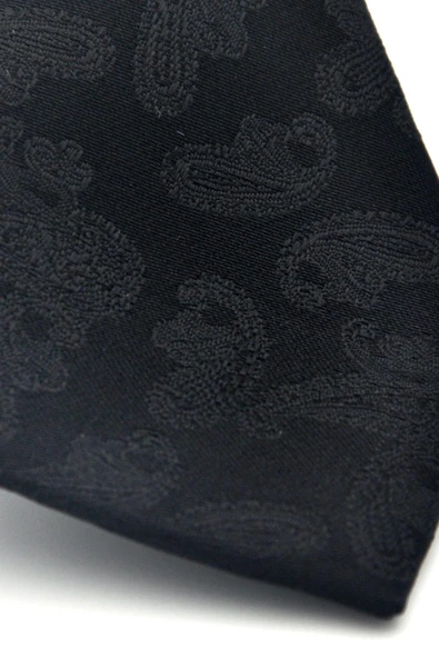 Şal Desenli Siyah Dokuma Kumaş Mendilli Slim Fit Kravat // SDK-2512-1 - Resim 3