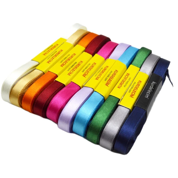 Kurdelecim Saten Kurdele 1 cm 10 mt 10 Renk Karışık Paket - Resim 2