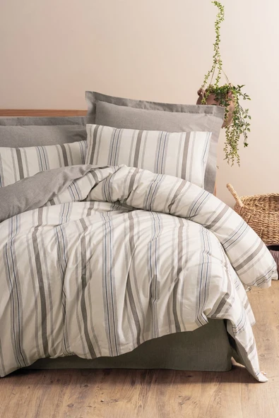 Ipliği Boyalı Çift Kişilik Nevresim Takımı Neoma Vizon ürün görseli