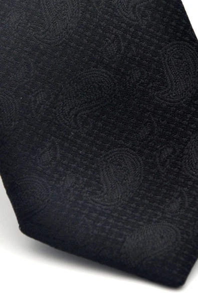 Şal Desenli Siyah Dokuma Kumaş Mendilli Slim Fit Kravat // SDK-2509-1 - Resim 3