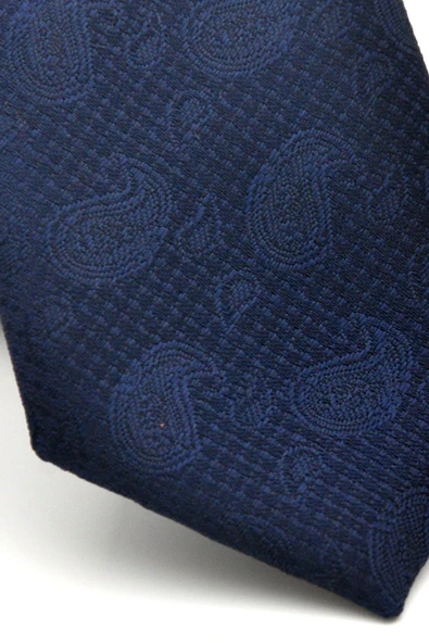 Şal Desenli Lacivert Dokuma Kumaş Mendilli Slim Fit Kravat // SDK-2509-1 - Resim 3