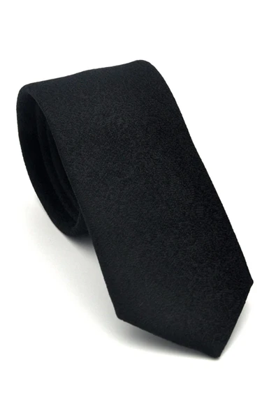Şal Desenli Siyah Dokuma Kumaş Mendilli Slim Fit Kravat // SDK-2508-1 ürün görseli