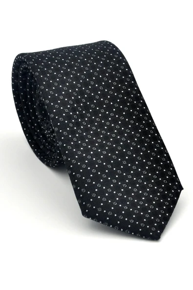 Beyaz Karışık Desenli Siyah Dokuma Kumaş Mendilli Slim Fit Kravat // SDK-2502-1 ürün görseli