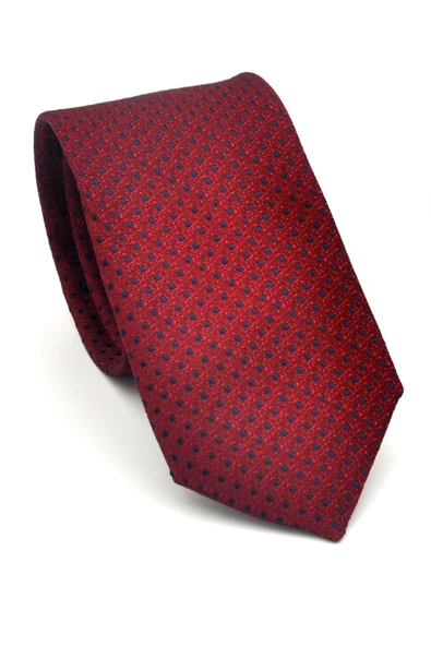 Lacivert Nokta Desenli Bordo Dokuma Kumaş Mendilli Slim Fit Kravat // SDK-2510-3 ürün görseli