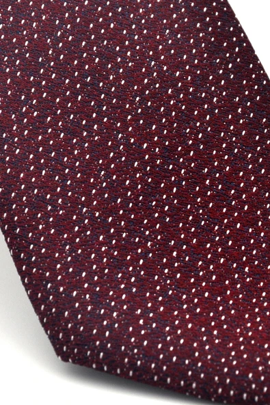 Beyaz Kırcıl Desenli Bordo Dokuma Kumaş Mendilli Slim Fit Kravat // SDK-2504-3 - Resim 3