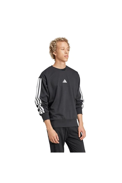 adidas Erkek  Siyah  Sweatshirt M 3S FT SWT JE6372 - Resim 4