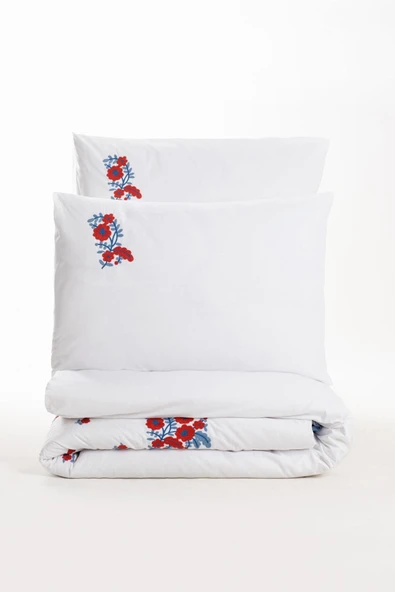 Nakışlı Ranforce Çift Kişilik Nevresim Takımı Nessa Mavi - Resim 4