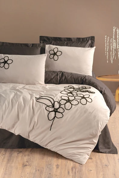 Nakışlı Ranforce Çift Kişilik Nevresim Takımı Panos Kahve ürün görseli