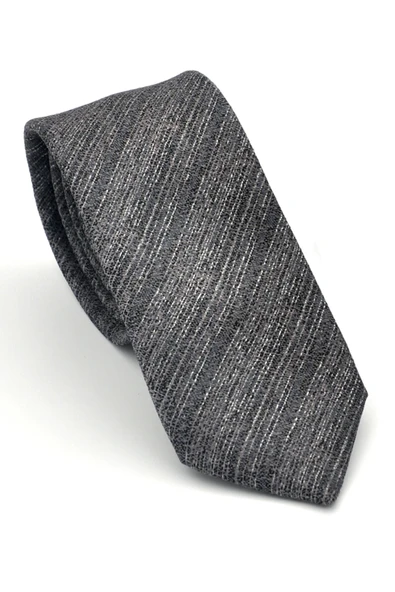 Gri Kırcıllı Desenli Füme Dokuma Kumaş Mendilli Slim Fit Kravat // SDK-2501-3 ürün görseli