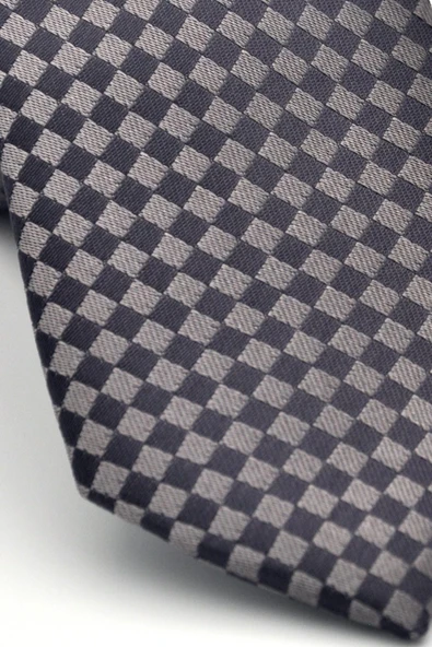 Kahverengi Piti Kare Desenli Vizon Dokuma Kumaş Mendilli Slim Fit Kravat // SDK-2503-3 - Resim 3