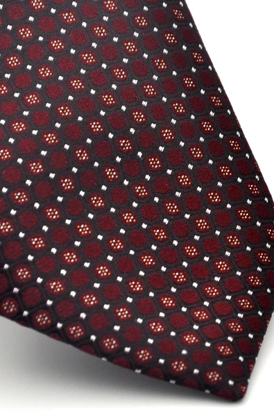 Beyaz Karışık Desenli Bordo Dokuma Kumaş Mendilli Slim Fit Kravat // SDK-2502-3 - Resim 3