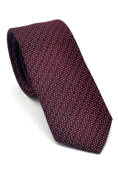 Beyaz Kırcıl Desenli Bordo Dokuma Kumaş Mendilli Slim Fit Kravat // SDK-2504-3 ürün görseli