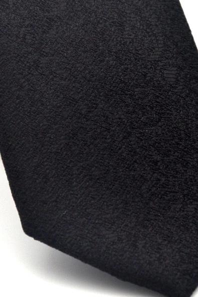 Şal Desenli Siyah Dokuma Kumaş Mendilli Slim Fit Kravat // SDK-2508-1 - Resim 3