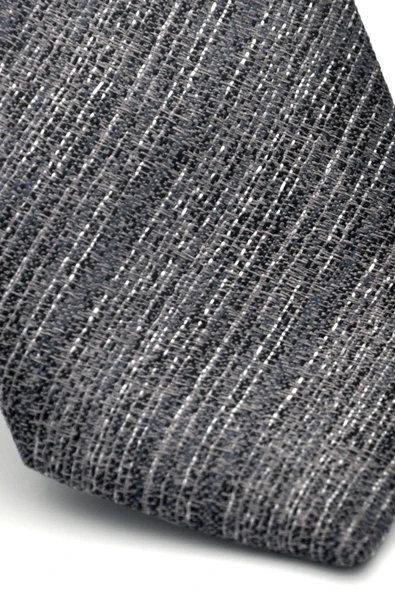Gri Kırcıllı Desenli Füme Dokuma Kumaş Mendilli Slim Fit Kravat // SDK-2501-3 - Resim 3