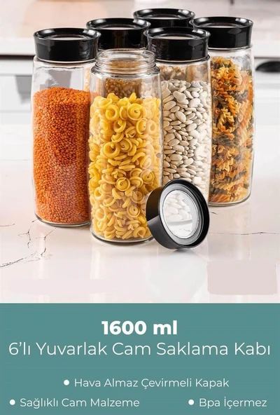 Mihel 1600ML 6'lı YUVARLAK CAM SAKLAMA KABI - 3