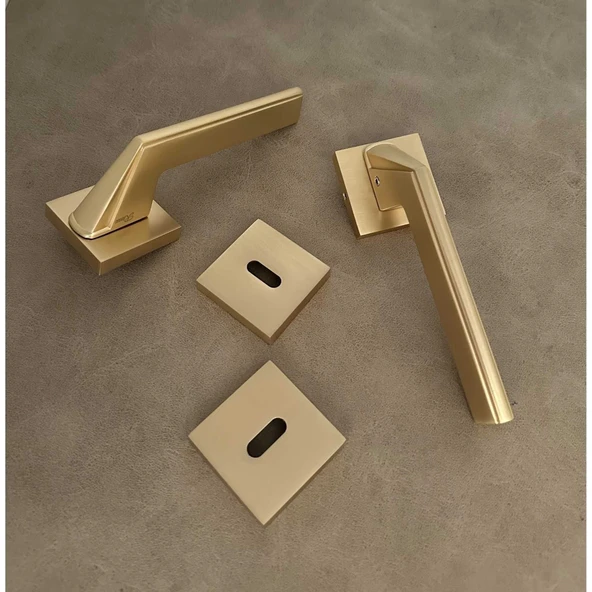 Rivax Anka Mat Altın Zamak Kare Rozetli Oda Kapı Kolu 1 Takım - Resim 2