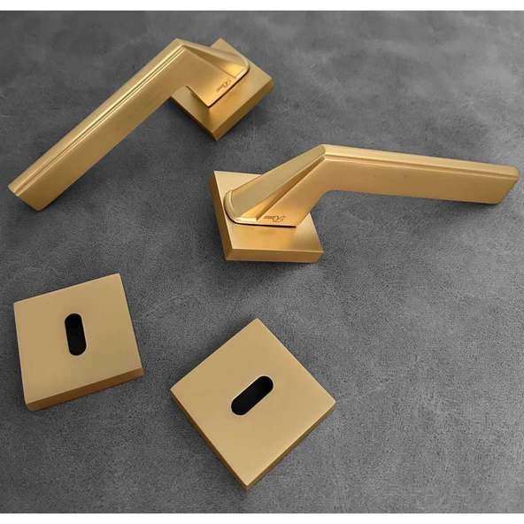 Rivax Anka Mat Altın Zamak Kare Rozetli Oda Kapı Kolu 1 Takım - Resim 5
