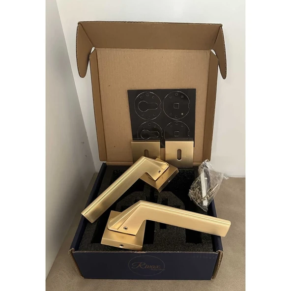 Rivax Anka Mat Altın Zamak Kare Rozetli Oda Kapı Kolu 1 Takım - Resim 4