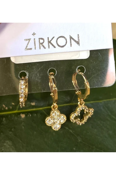 Monalisa Home Gold Renk Lüks Gösterişli  Figürlü Üçlü Küpe