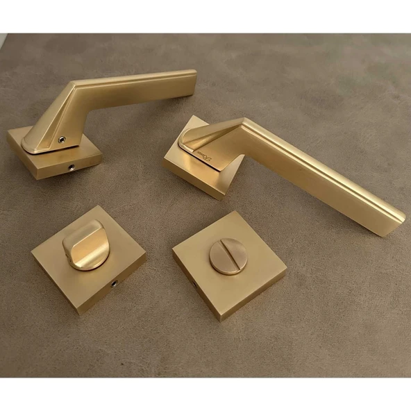 Rivax Anka Mat Altın Zamak Kare Rozetli Wc Banyo Kapı Kolu 1 Takım ürün görseli