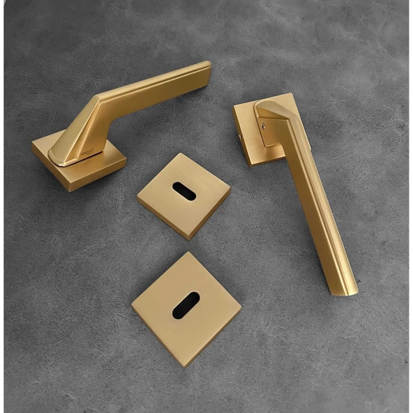 Rivax Anka Mat Altın Zamak Kare Rozetli Oda Kapı Kolu 1 Takım ürün görseli