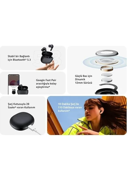 Xiaomi Redmi Buds Active 4 Bluetooth Kulaklık Siyah - 3