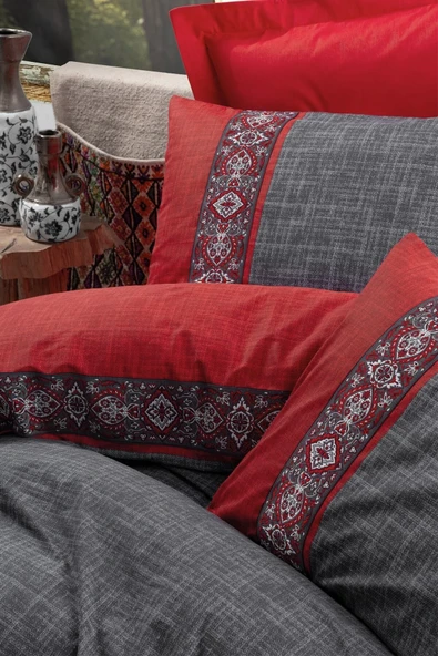 Folk Art Çift Kişilik Nevresim Takımı Ardil Kırmızı - Resim 2