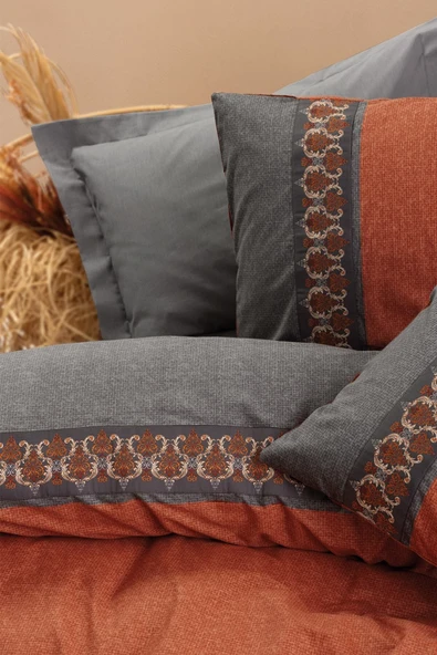 Folk Art Çift Kişilik Nevresim Takımı Tamaya Kiremit - Resim 2