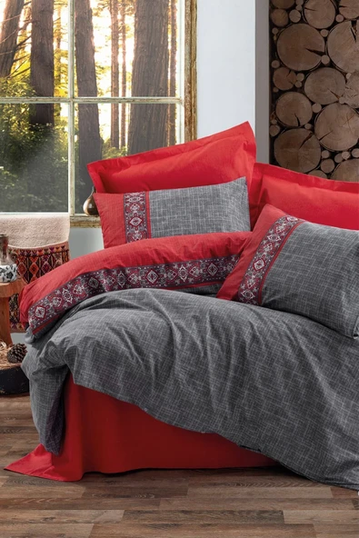 Folk Art Çift Kişilik Nevresim Takımı Ardil Kırmızı ürün görseli