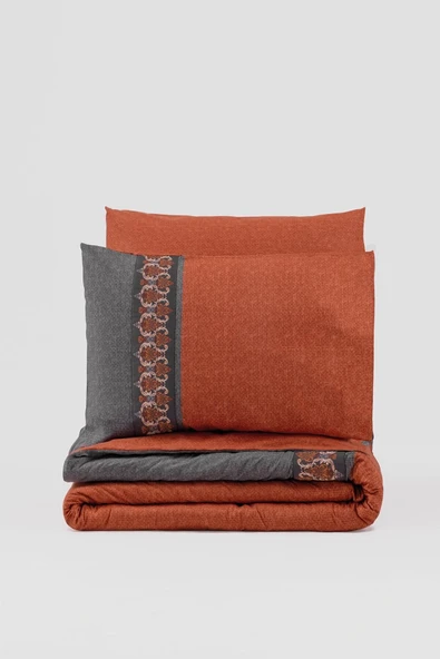 Folk Art Çift Kişilik Nevresim Takımı Tamaya Kiremit - Resim 3