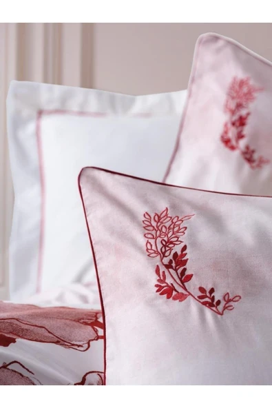 Çift Kişilik Elit Saten Nevresim Takımı Gules Kırmızı - Resim 4