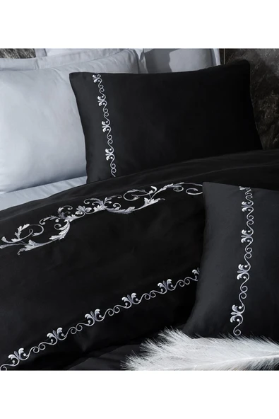 Cottonbox Brode Saten Gloria Çift Kişilik Nevresim Takımı Gri - Resim 2