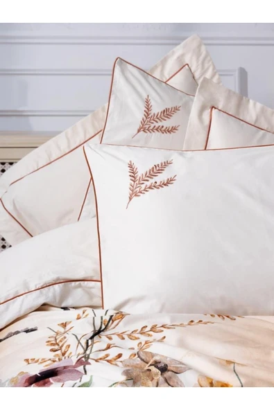 Çift Kişilik Elit Saten Nevresim Takımı Bouquet Ekru - 2