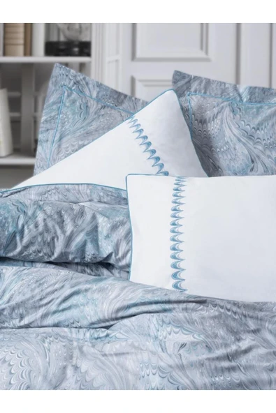 Çift Kişilik Elit Saten Nevresim Takımı Stilla Mavi - Resim 2