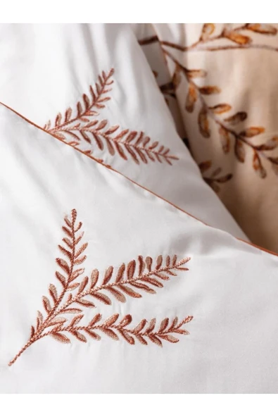 Çift Kişilik Elit Saten Nevresim Takımı Bouquet Ekru - 3