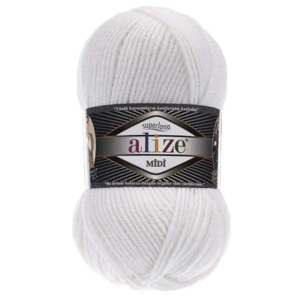 Alize Superlana Midi Örgü İpi 55 Beyaz