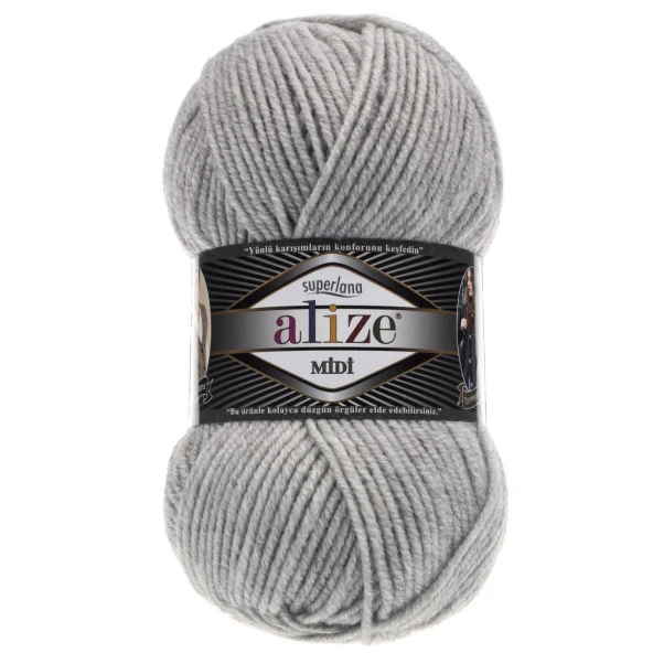 Alize Superlana Midi Örgü İpi 208 Açık Gri Melanj