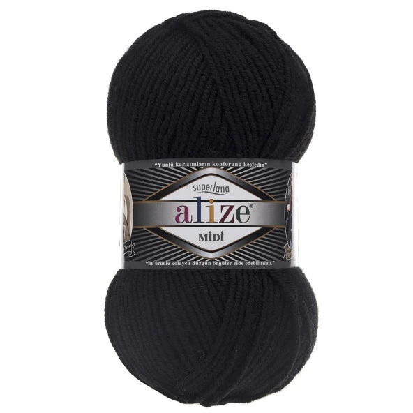 Alize Superlana Midi Örgü İpi 60 Siyah