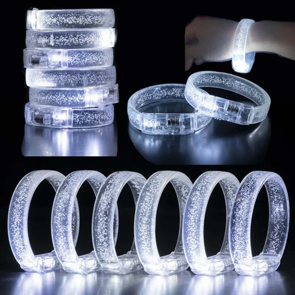 Beyaz-Gümüş Led Işıklı Baskı Yapılabilen Pilli Bileklik Bilezik - 4